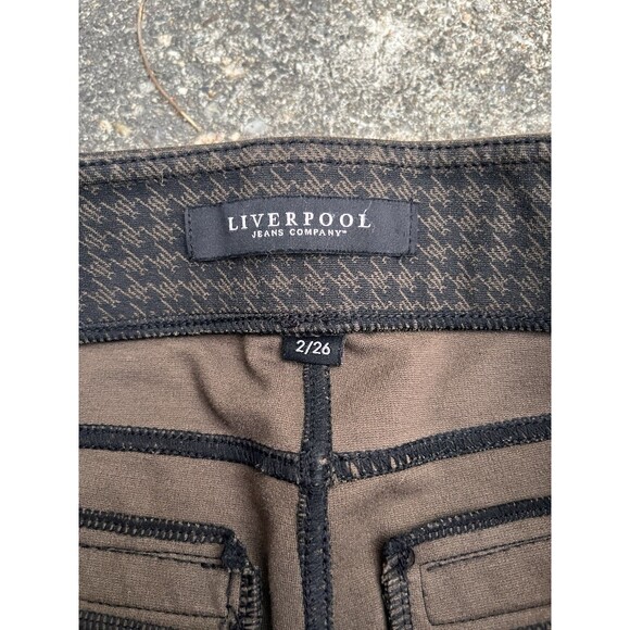 Liverpool Women 2 / 26 Pant Houndstooth Moto Pull On Skinny Stretch Wren Olive - Picture 7 of 8